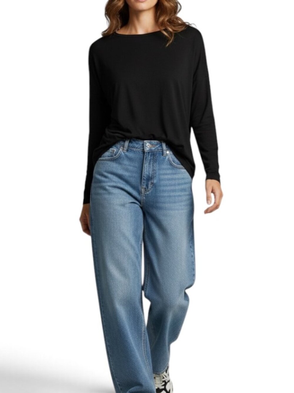 Zara Trafaluc Basic Long Sleeve Tee Large L Black Cotton Crew Neck T-Shirt Top